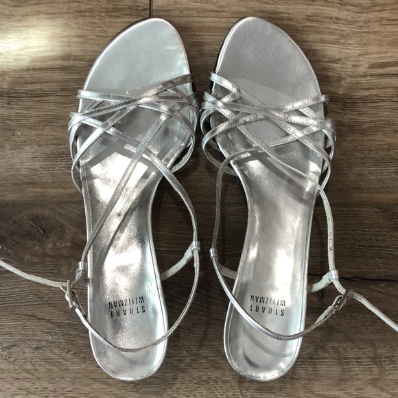 NWOT! - STUART WEITZMAN Silver Strappy Heels - Picture 5 of 13